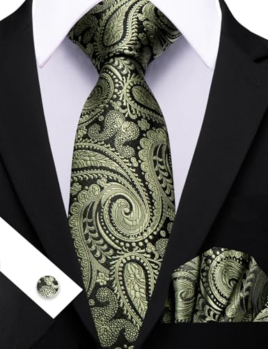Image of Barry.Wang Paisley Tie Fashion Set Hanky Cufflinks Neckties for Men Woven Silk