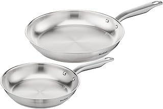 Tefal E492S2 Virtuoso 2-delige pannenset, 24 + 28 cm, hoogwaardig premium roestvrij staal, ongeseald, geborstelde afwerking, geschikt voor inductie, ovenbestendig tot 250 °C, roestvrij staal