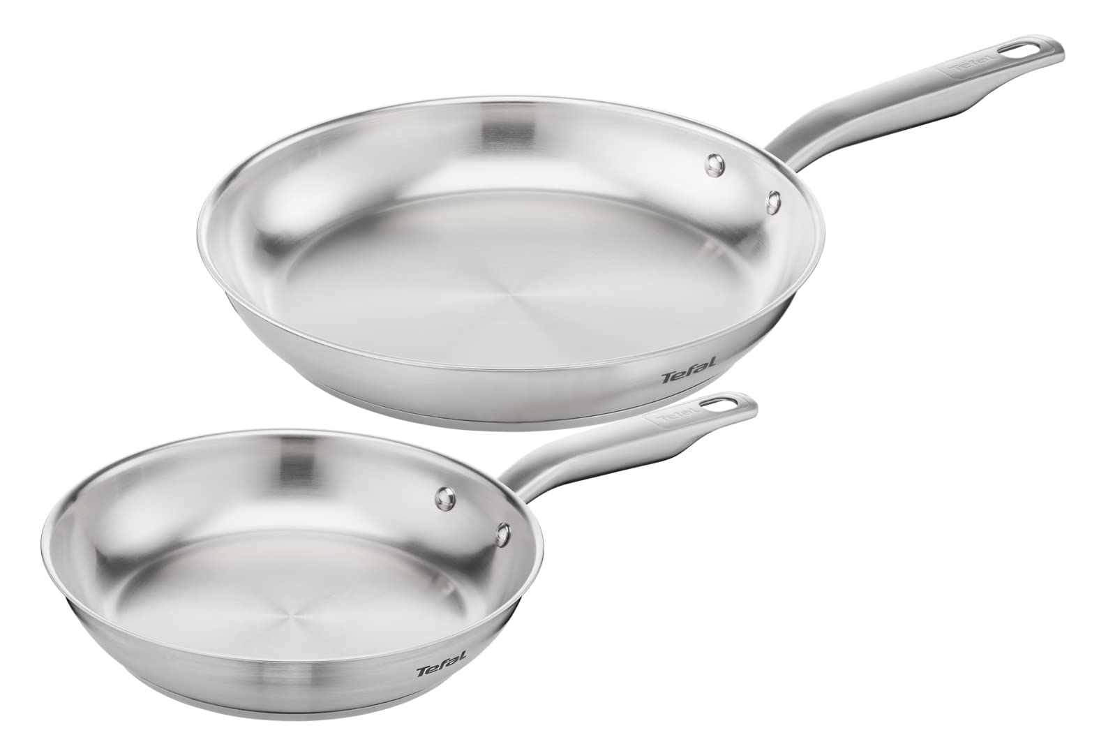 Tefal E492S2 Virtuoso 2-delige pannenset, 24 + 28 cm, hoogwaardig premium roestvrij staal, ongeseald, geborstelde afwerking, geschikt voor inductie, ovenbestendig tot 250 °C, roestvrij staal