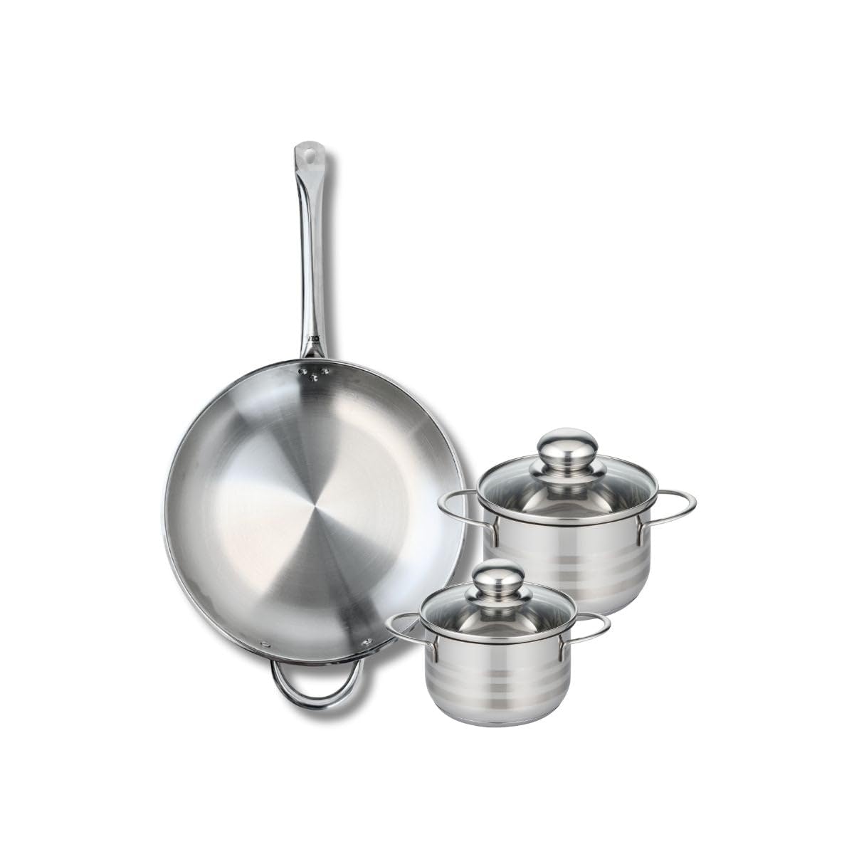 ELO 9873050 Kochgeschirr-Set, 3-teilig, 1 Bratpfanne 32 cm und 2 Kochtöpfe 14 und 16 cm Elo Profi, glänzend, Edelstahl, Induktion