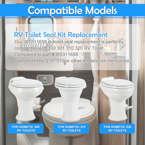 Image of kingsea 385311658 RV Toilet Seal Kit Replacement for 300 /310 /320 RV Toilets Series Pedal Flush Toilets Compatible with Marine Toilet Flange Seal