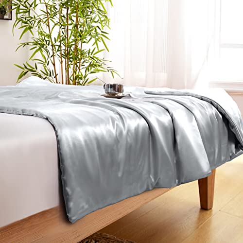 Vonty Silver Grey Satin Blankets 50X60 Inches(With Small Flowers), Cooling & Silky Wrinkle-Free Cable Knit Throw Blanket For Coush Sofa Bed Outdoor #TOP6