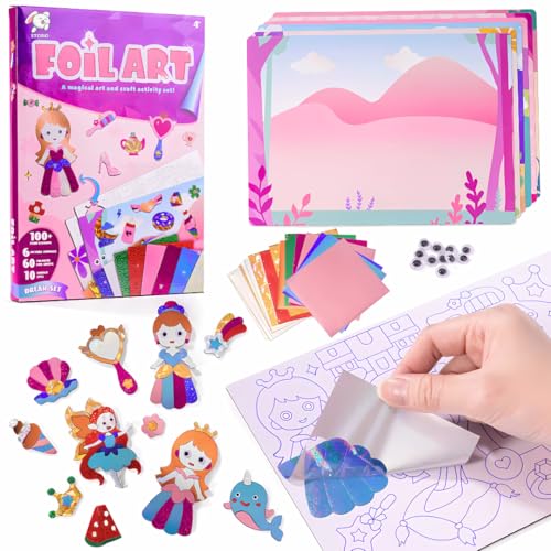 Image of Storio DIY Art & Craft Activity Toys - Foil Art Dream Set with Unicorn & Princesses| Non Messy Creative Activity Supplies| Best Gifts for Girls & Boys Ages 4, 5, 6, 7, 8, 9| Toys for Travel