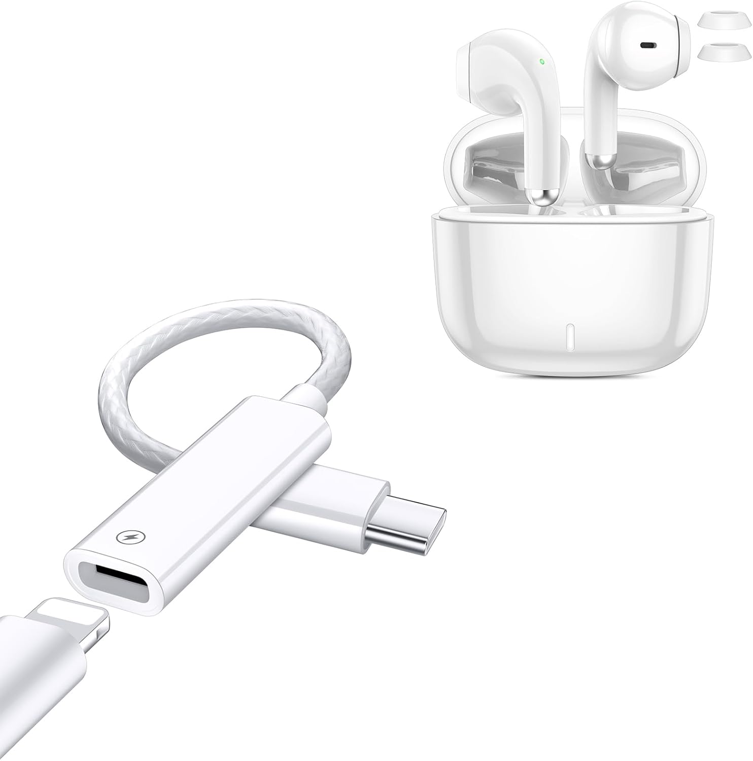 ACAGET USB C to iPhone 15 Adapter Cable & Wireless Headphones for iPhone 15 Pro Max, for iPad 10, iPad Pro/Air/Mini, 27W PD Fast Charging & Data Transfer USB Type C Cable + Bluetooth 5.3 Earbuds White