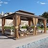 Yoleny 12 x 18 hardtop gazebo metal gazebo with aluminum frame double galvanized steel roof curtains and netting included metal gazebos pergolas for patios garden parties lawns  urban country home decor