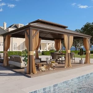 YOLENY 12' x 18' Hardtop Gazebo, Metal Gazebo with Aluminum Frame, Double Galvanized Steel Roof, Curtains and Netting Included, Metal Gazebos Pergolas for Patios, Garden, Parties, Lawns YOLENY 12 x 18 Hardtop Gazebo Metal Gazebo with Aluminum Frame Double Galvanized Steel Roof Curtains and Netting Included Metal Gazebos Pergolas for Patios Garden Parties Lawns
