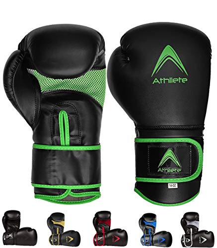 Athllete Boxing Gloves For Men & Women, Boxing Training Gloves, Kickboxing Gloves, Sparring Punching Gloves, Heavy Bag Workout Gloves For Boxing, Kickboxing, Muay Thai, Mma (Black/Green, 12 Oz) #TOP8