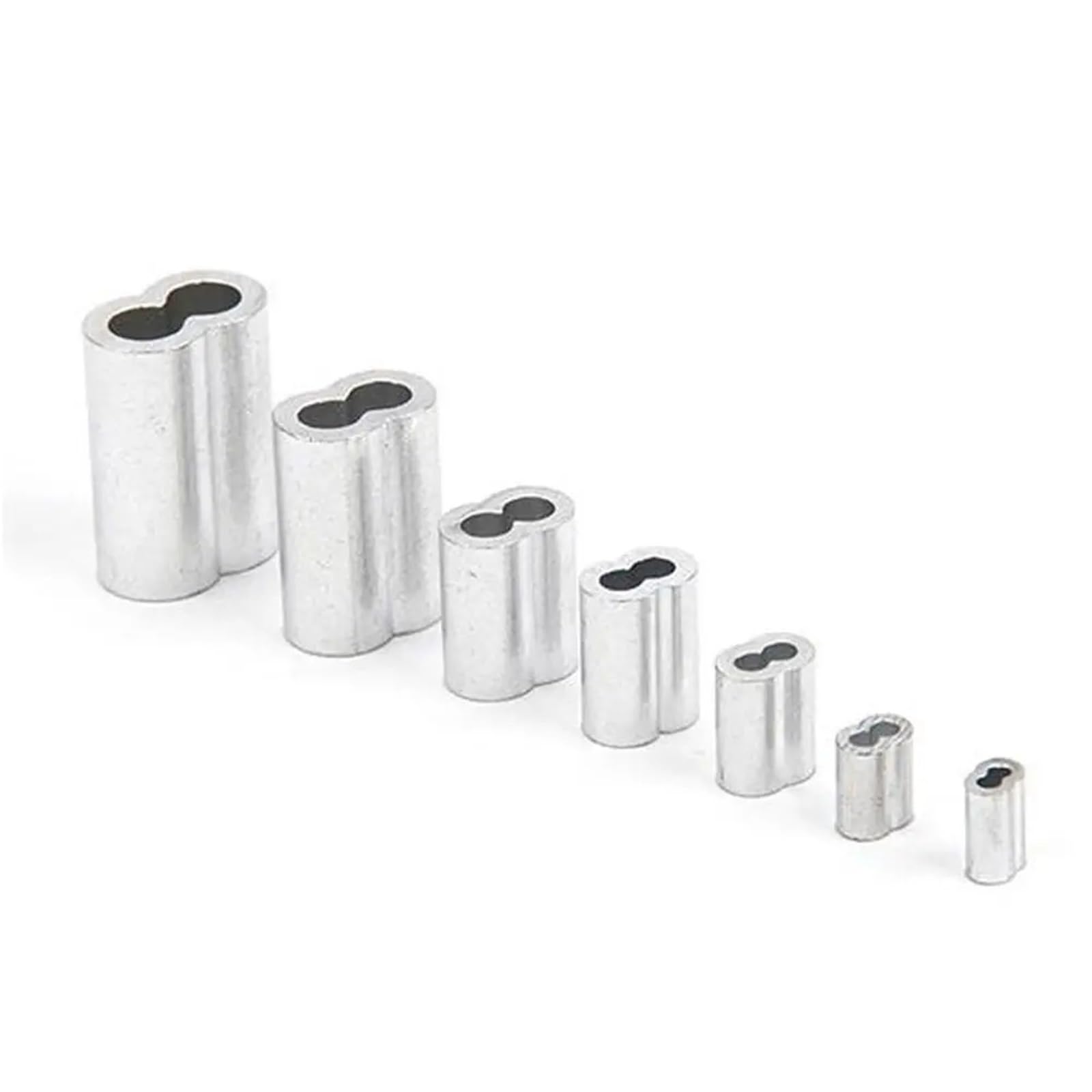 Puntali, Manicotti a crimpare for cavi 200 pz Clip di fissaggio for fune in acciaio Puntali in alluminio a doppio foro a 8 forme