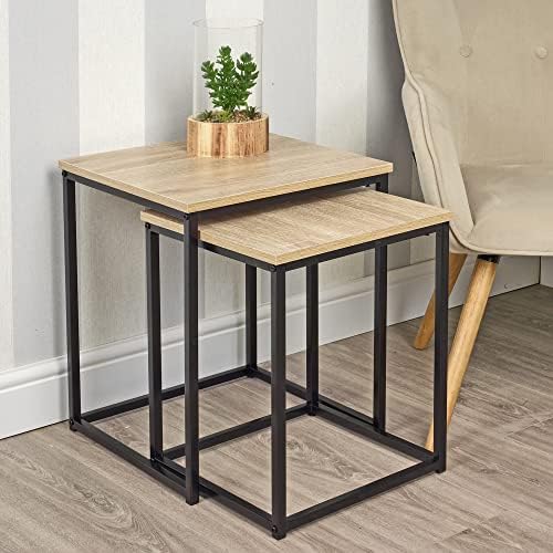 URBNLIVING Set of 2 Nesting Tables Stackable Coffee Table Metal Frame