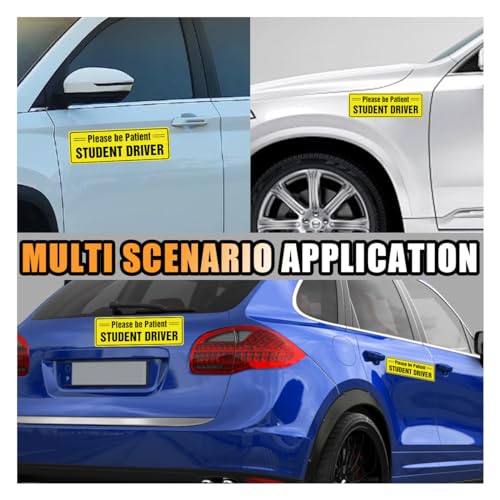Image of GLSOWEE 3PCS Student Driver Magnet for Car, 12 inchx4 inch Reflective 'Please Be Patient' Auto Safety Sign for Rookies, Reusable Vehicle Exterior Sticker for Bumper, Window (Student Driver Sticker)