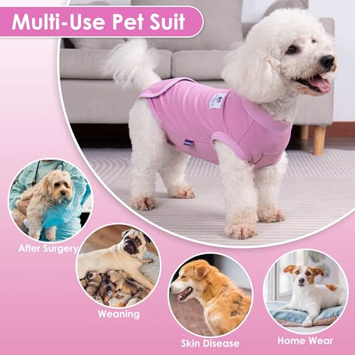 Image of cyeollo 2pack Surgery Recovery Suit for Dogs Cats with Pee Hole for Female Male, Pet Bodysuit After Surgery for Spay, Neuter, Medium Large Dogs Surgical Recovery Onesie Shirt, Pink & Purple, XL