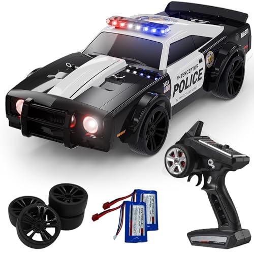 captainrc SG1614 RC Drift Car 2.4GHz 1:16 Scale 4WD High Speed Remote Control Cars Drift Police Car Model, Equipped with Cool Lights and Drift Tires