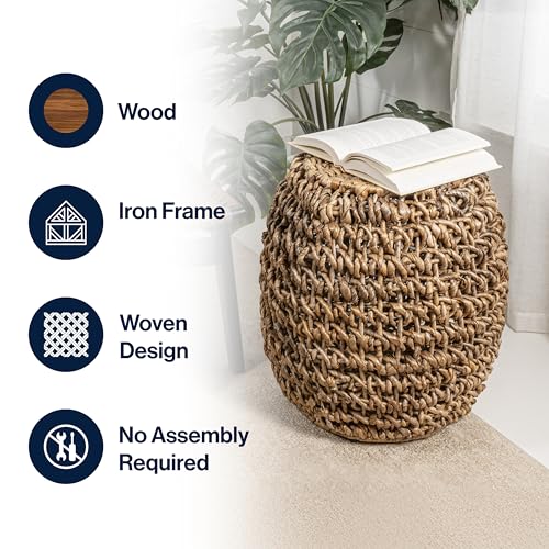 JONATHAN Y Sage 20" Natural Brown Woven Abaca Drum Stool, Handcrafted Bohemian Wicker Barrel Side Table and Round Accent Footstool for Living Room, 18" x 18" x 20.25" TBL2000A by JONATHAN Y - Image 6