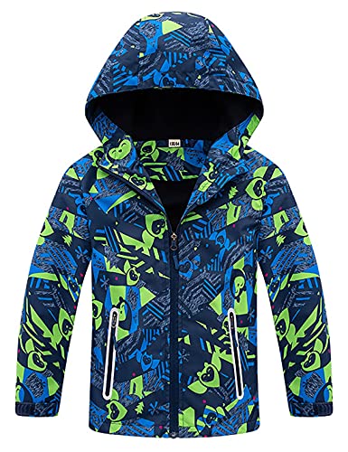 Kids Water Resistant Jacket Fleece Lined Windbreaker Jacket Outdoor Lightweight Warm Hooded Coats