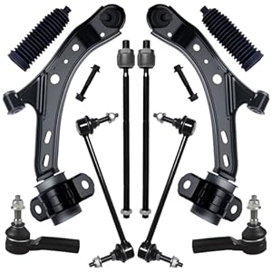 AUQDD 10Pc Front End Kit Fit For 2005-2010 Ford Mustang (Fit GT, Base To 08/03/2009), 2 Lower Control Arm w/Ball Joint 2 Sway Bar Link 4 Outer Inner Tie Rod End (K80726 K80727 K80899 EV80804 ES80805)
