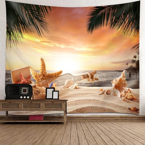 Tapisserie Murale Coucher de Soleil Plage Étoile de Mer Tenture