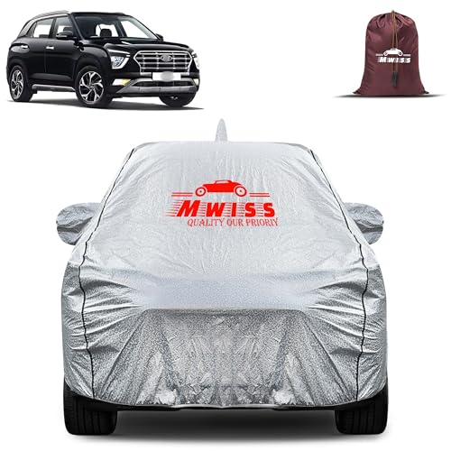 Image of Waterproof Car Body Cover for Hyundai Creta 2020-24 | Mirror & Antenna Pocket Anti-Scratch with Soft Cotton Inner Lining Triple Stitched Protection| Heat Resistant | Rain Protection (Silver)