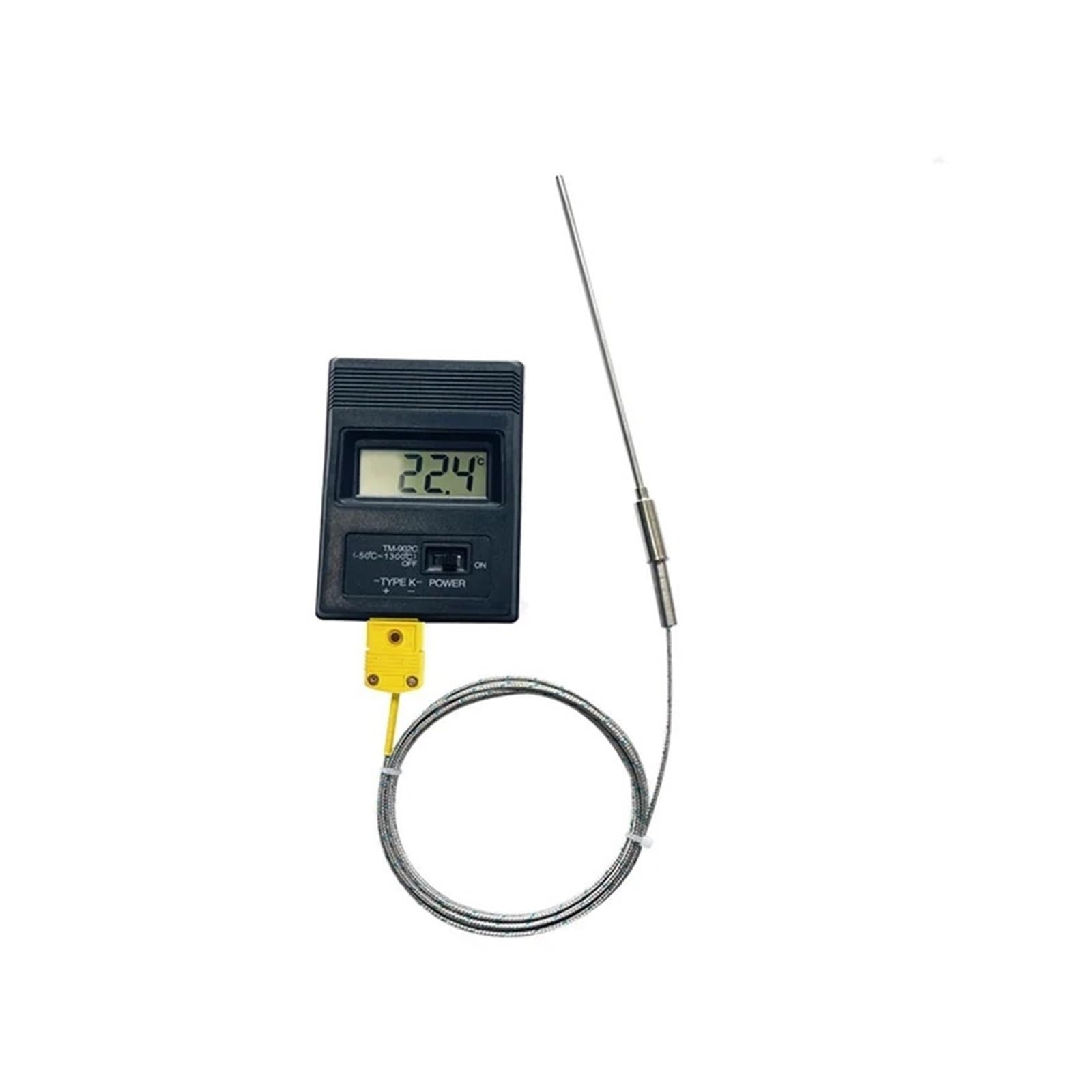 Sensor de termopar tipo K con sonda inserción puntiaguda alta temperatura cable trenzado acero inoxidable(Probe diam 8X1000mm)