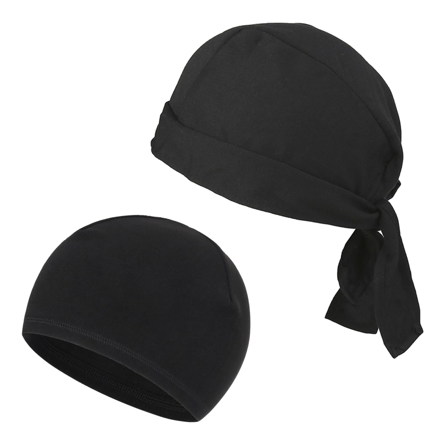 SYEYCW 2 Pcs Skull Cap and Bandana for Men - Quick Dry Sports Cap With Sun Protection - Black Cycling Cap for Running, Hiking, Climbing