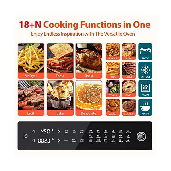 Aeitto 32 quart pro large air fryer oven toaster oven combo with rotisserie dehydrator and full accessories 19 in 1 digital airfryer fit 13 pizza 9pcs toast 1800w black  urban country home decor