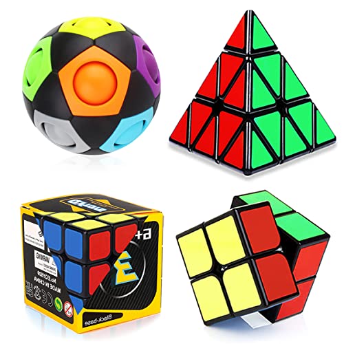 Speed Cube Set, Roxenda Magic Cube Set Of 2X2X2 3X3X3 Pyramid Cube And Magic Rainbow Ball Smoothly Speedcube Kids Teens & Adults [4Pack] #TOP10