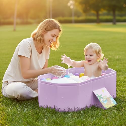 Image of Baby Bathtub for Newborn to Toddlers 1-6 Y, Foldable Infants Babies Bath Tub with Non-Slip Base and Drain Plug, Portable Bathtub for Home Outdoor (Pink, 75-45-25CM)