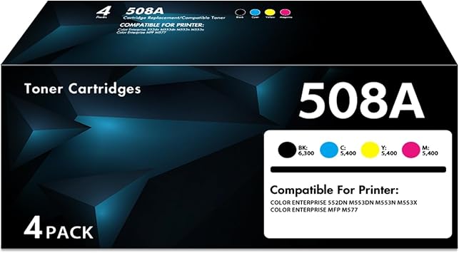 508A Toner Cartridge 4 Pack Set Compatible for HP 508A 508X M552dn Printer | Compatible Replacement for HP508A CF360A CF361A CF362A CF363A for Color M553dn M553n M553x MFP M577 M553 Ink
