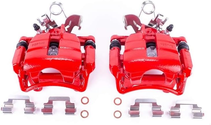 Power Stop Rear S3252 Pair of High-Temp Red Powder Coated Calipers For Audi S4 2004-2009 [Model Specific]