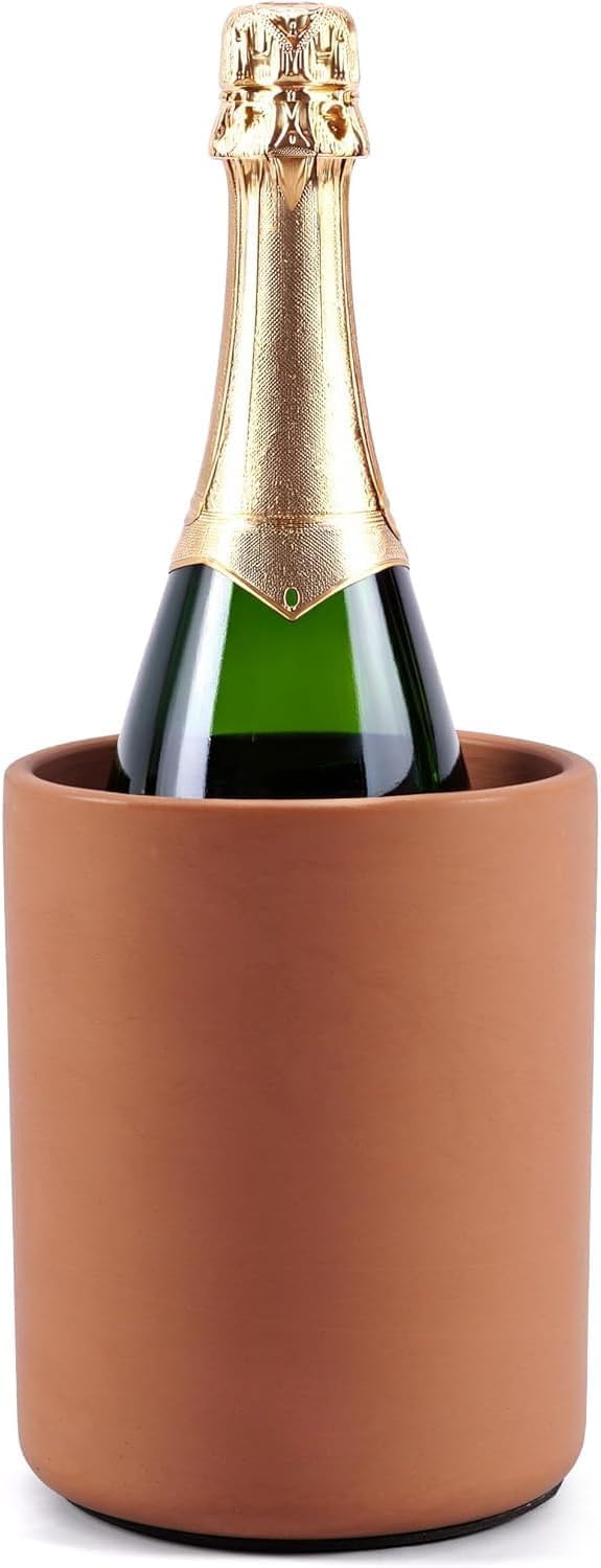 Enfriador de vino de terracota de 6.5 pulgadas de arcilla natural | Soporte aislado para botellas de vino y champán para botellas de vino sin hielo para accesorios de bar