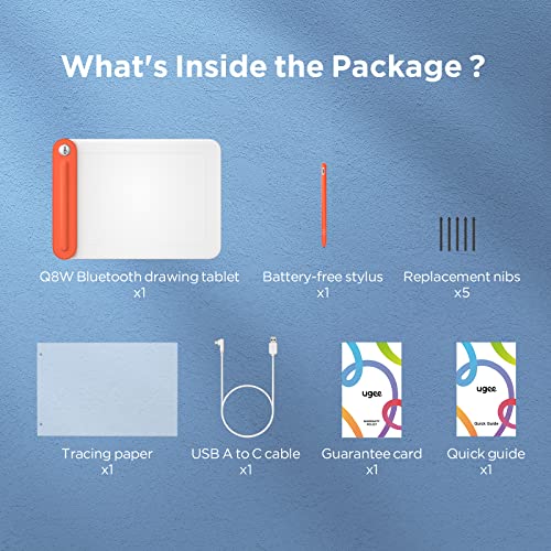 Ugee Q8W Drawing Tablet, 8.5 Inch Bluetooth 5.0 Drawing Pad Large Active Area,Graphics Tablet With 8192 Levels Battery-Free Stylus, Tablet With Pen Support Windows、Mac Os And Chrome Os 88 Or Later - 7