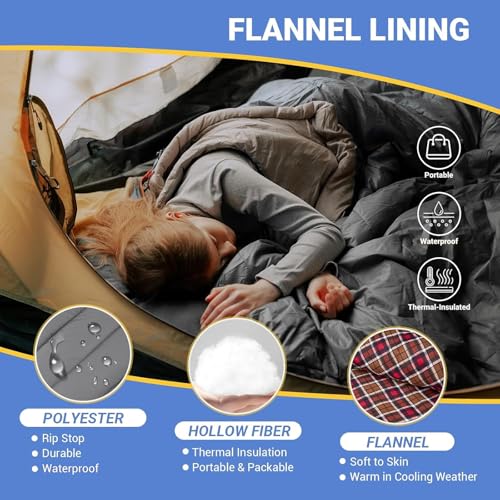 KingCamp Sleeping Bag for Adults, Cold Weather & Warm Extra Wide Big & Tall XL Portable Waterproof Flannel Sleeping Bags, Essentials Gear Accessories for Camping Backpacking Hiking Indoor & Outdoor - Image 4