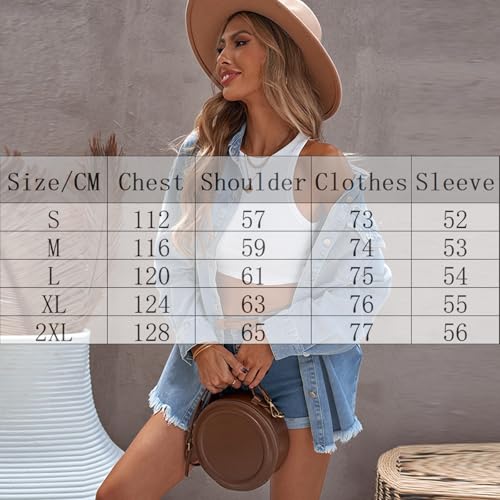 Meditatem Denim Jacket, 2025 Women's Casual Denim Button Down Distressed Jacket, Oversized Button Up Frayed Hem Shacket2