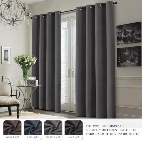 Image of Yakamok Dove Grey 100% Blackout Curtains 84 Inches Long 50 inch Wide 2 Panel | Blackout Curtain Panels for Bedroom, 2 Thick Layers Grommet Top Thermal Insulated Drapes with White Back for Living Room