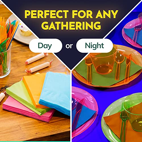 image for kedudes Glow Neon Party Supplies - Serves 32, Hard Plastic Disposable 