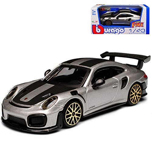 Porsche 911 991 GT2 RS Coupe Silber mit Schwarzen Streifen 2011-2019 1/43 Bburago Modell Auto Cover