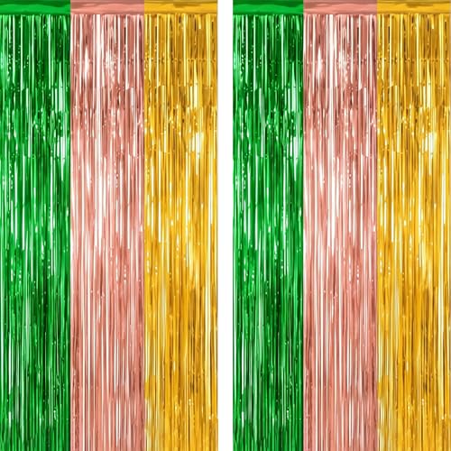 Luau Party Decorations- 2 Pack Luau Backdrop Green Gold Brown Foil Curtains - image 2