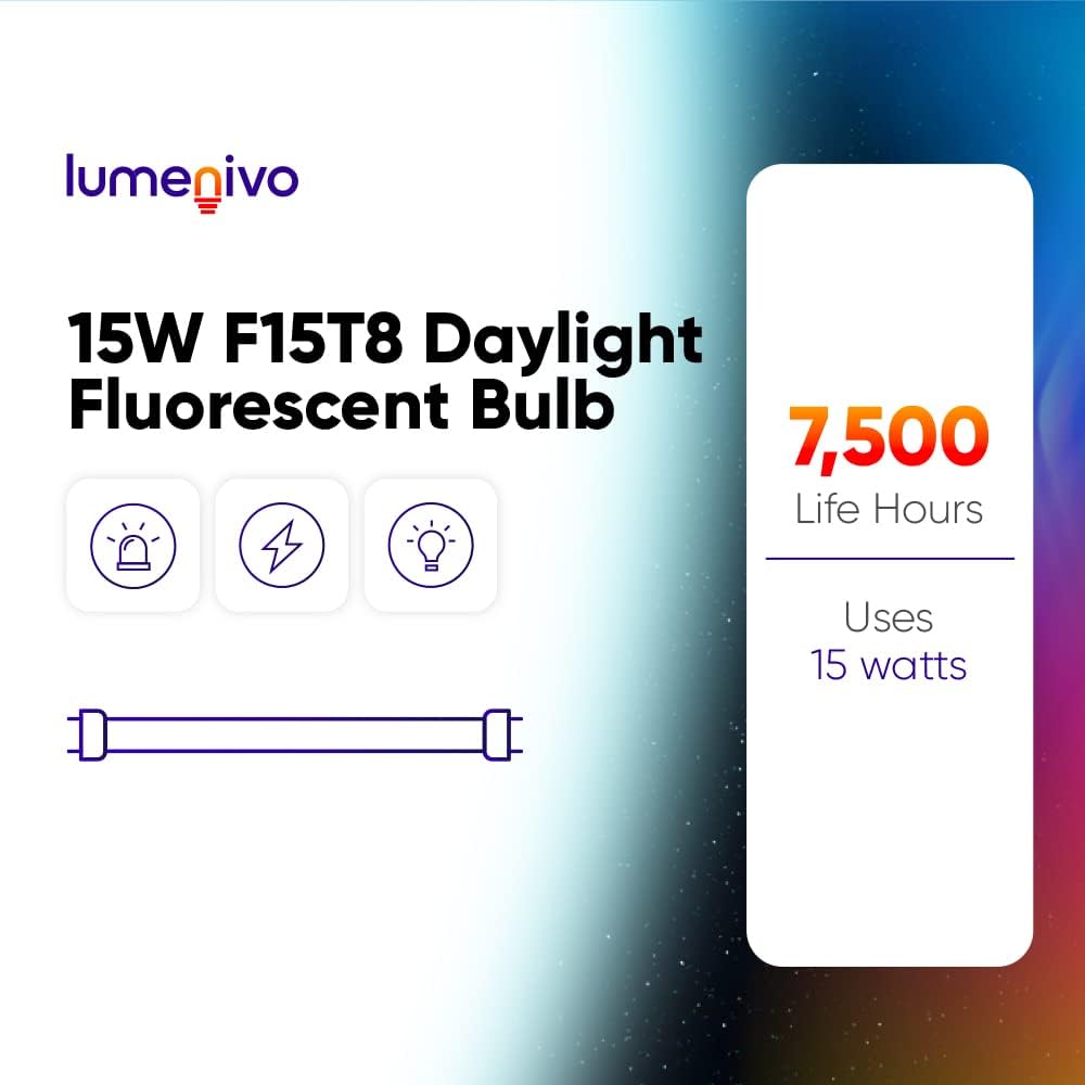 lumenivo F15T8 Daylight Fluorescent Bulb, 15W T8 6500K 18 Inch Linear Fluorescent Tube in G13 Medium Bi-Pin Base, Perfect for Undercabinet Lighting and Aquarium Lighting (25 Pack)