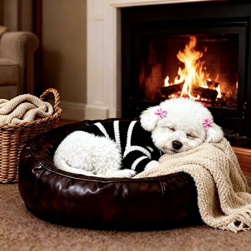 Image of Small Dog Sweater with Zipper, Knitted Striped Pullover Dog Clothes for Cold Weather, Thick Warm Cozy Stretchy Sweater for Chihuahua, Bulldog, Dachshund, Pug(Black & White Strip, M)