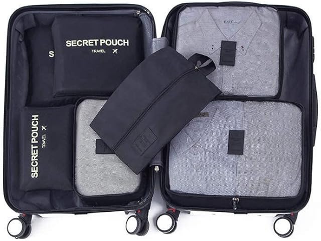 Travel Packing Cubes for Suitcase | Suitcase Organiser Bags | 7pcs (Black)