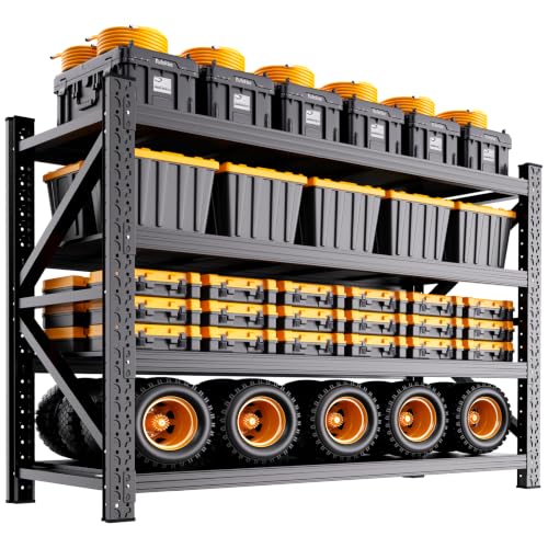 79″ W Heavy Duty Metal Garage Shelving, 74″ Hx79 Wx24 D, 4-Tier Adjustable Storage Shelves for Garage Storage, Industrial Metal Shelving & Shelves Organizer for Warehouse, Workshop & Home
