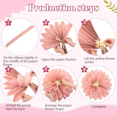 Image of Watersay 12 Pcs 10 inch 20 inch Large Tissue Paper Flowers, Sage Green Cream Pink