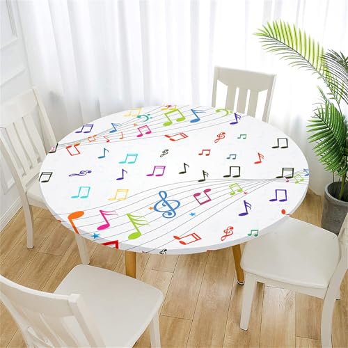 Treer Mantel Redondo Antimanchas, Elegante Estampado de Piano Mantel Mesa Redonda con Ajustable Borde Elástico, Manteles de Mesa, Lavable Manteles para Picnic Comedor Cena (Colorido,180cm)