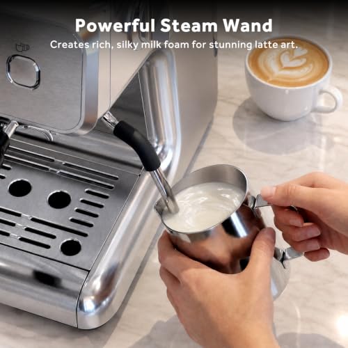Image of Espresso Machine with Grinder, 20 Bar Espresso Maker with Milk Frother, PID Temperature Control, 30 Grind Settings, Removable Water Tank, Stainless Steel Coffee Machine for Cappuccino, Latte