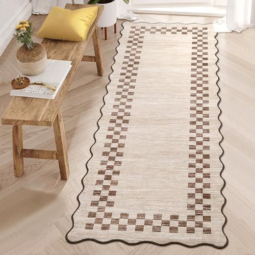 Tapete largo GarveeHome Beige 2x6 pies antideslizante lavable miniatura 1