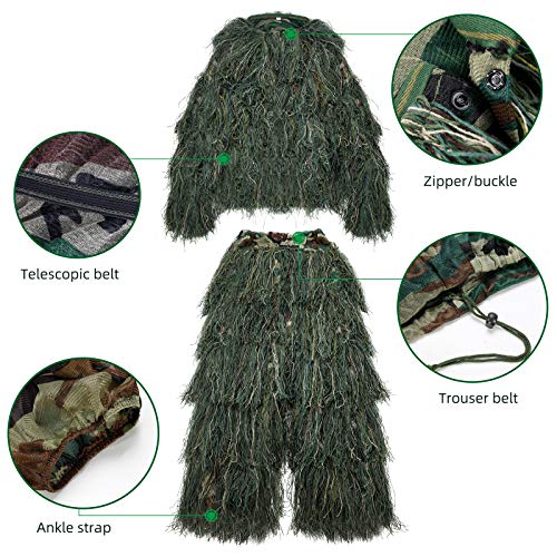 Foto von PELLOR 3D Ghillie Tarnanzug Faschingskostüme Männer, 6 Stück Set Tactics Jagdbekleidung Scharfschützenanzug, Selbsthaftend Wiederverwendbare Dschungel Woodland Camouflage Anzug Kleidung Für Jagd