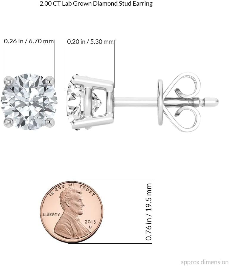 Certified Lab Grown Diamond Studs Earrings 925 Sterling Silver & 14K Gold Plated 4 Prong Push Back Hypoallergenic Jewelry Gift Box Packaging (1.00-3.00 Carat, F-G Color, SI1 Eye Clean Clarity) - Image 7