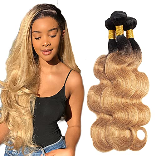 Ombre 1b27 Honey Blonde Bundles Body Wave Human Hair Ombre Bundles 8A Grade Unprocessed Virgin Remy Hair Extension 12 14 16 Inch Virgin Brazilian Hair Double Weft for Black Women