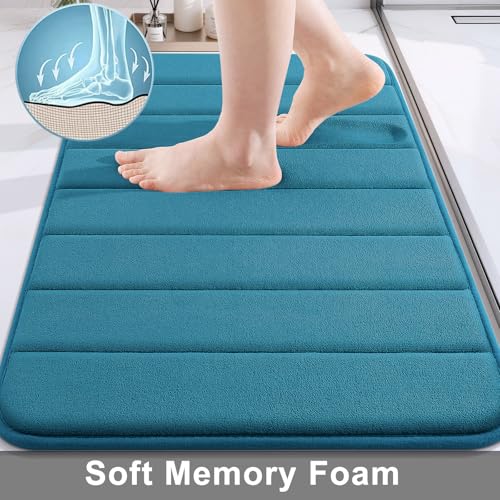 Buganda Memory Foam Bath Mat, 34" x 20", Ultra Soft and Non-Slip Bathroom Rugs, Water Absorbent and Machine Washable Bath Rug for Bathroom, Shower, and Tub, Peacock Blue by Buganda - Used condition - Image 2