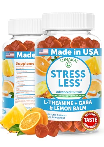 Lunakai USA Made Calm & Stress Relief Gummies – Delicious GABA + L-Theanine Calming Supplement for Adults & Kids – Natural Stress Support, 60ct