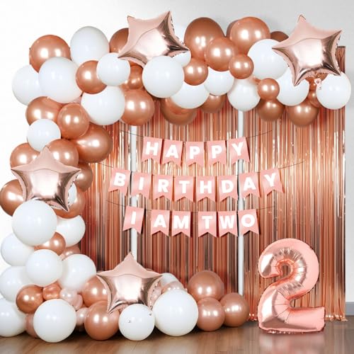Image of Party Propz 2nd Birthday Decorations Kit - Pack Of 64pcs, I Am Two- Rose Gold Baby Birthday Decoration Kit for Girls, Rose Gold Balloons for Decoration (Cardstock)